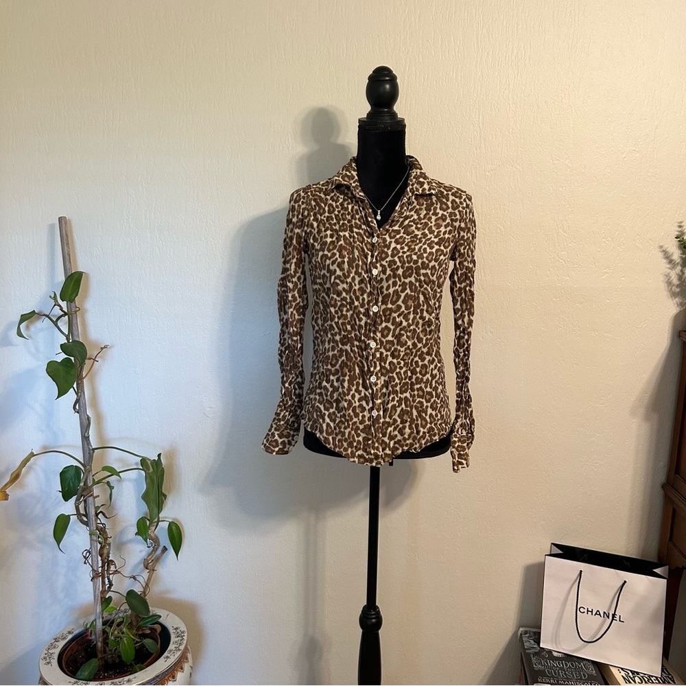 J Crew Animal Print Perfect Long Sleeve Button Up